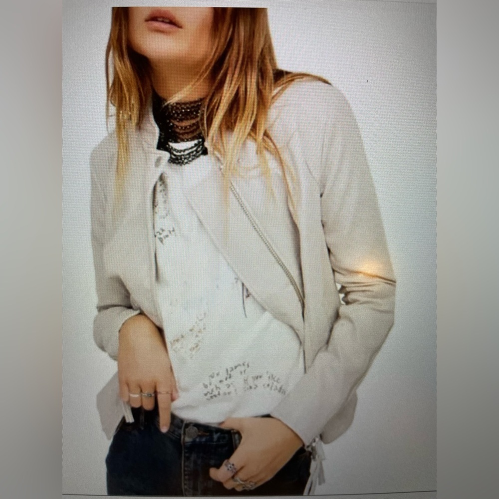Free People Cream Vegan Leather Jacket
